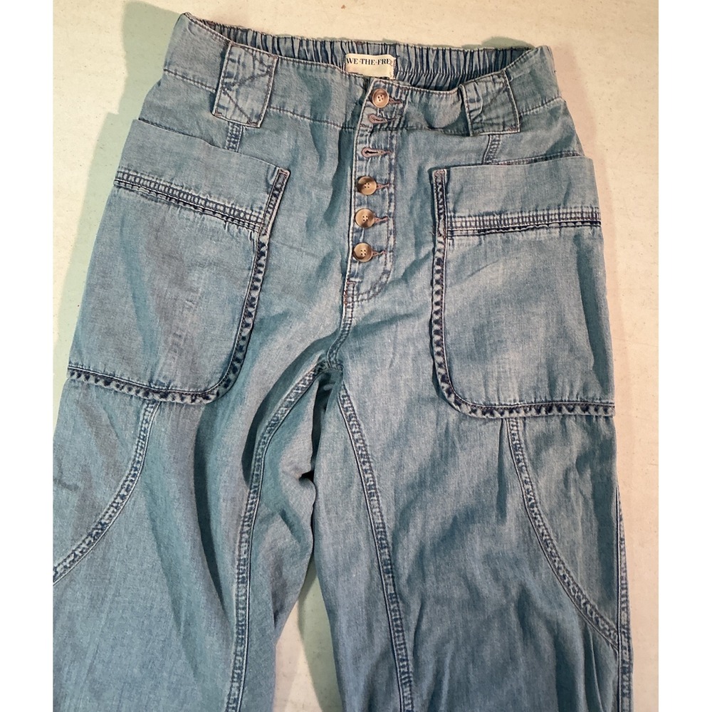 We The Free Free People Light Wash Denim Joggers High Rise Button Fly Small